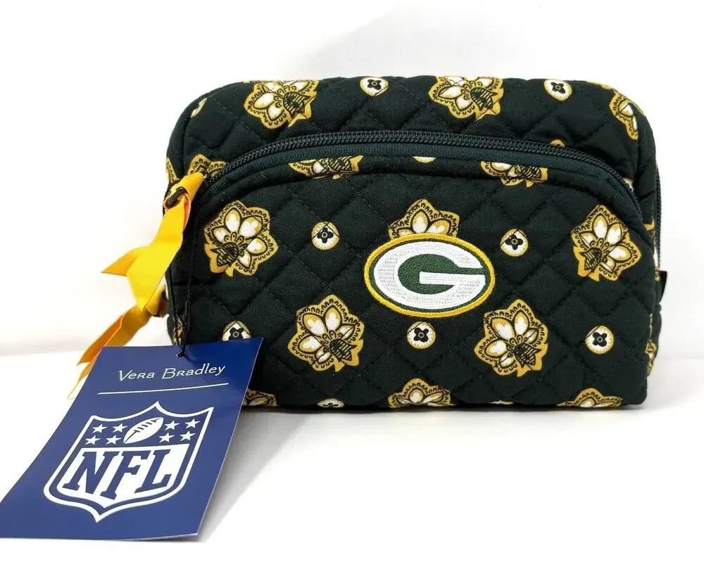 Vera Bradley NFL Green Bay Packers Makeup Medium Cosmetic Bag Pouch Quilted NWT